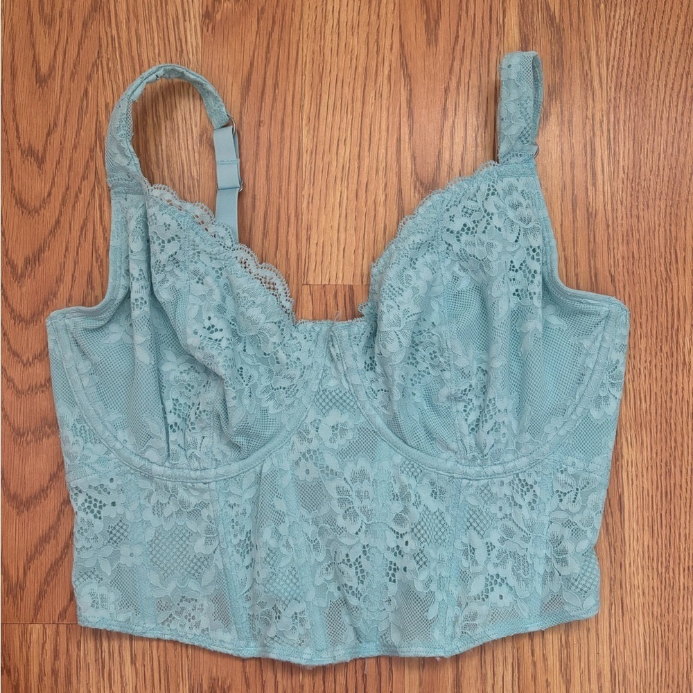 Gilly Hicks Lace Corset Bra Curvy Light Blue Crop Top Women's m